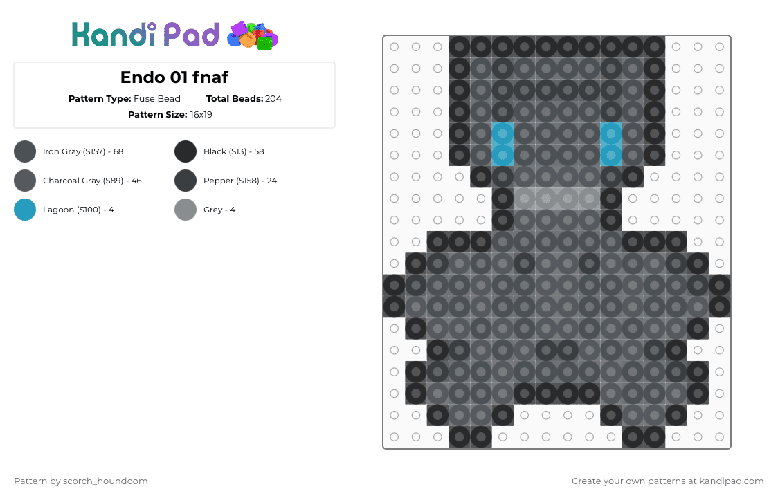 Endo 01 fnaf - Fuse Bead Pattern by scorch_houndoom on Kandi Pad - purple,gray,endo 01,fnaf,five nights at freddys