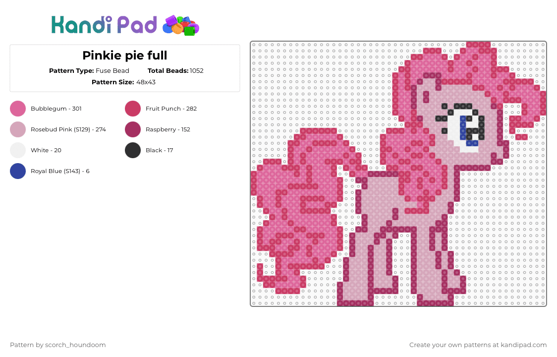 Pinkie pie full - Fuse Bead Pattern by scorch_houndoom on Kandi Pad - pink,pinkie pie,pinkie,mlp,my little pony
