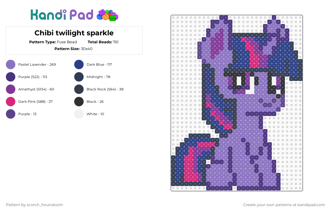 Chibi twilight sparkle - Fuse Bead Pattern by scorch_houndoom on Kandi Pad - purple,blue,twilight,twilight sparkle,mlp,my little pony