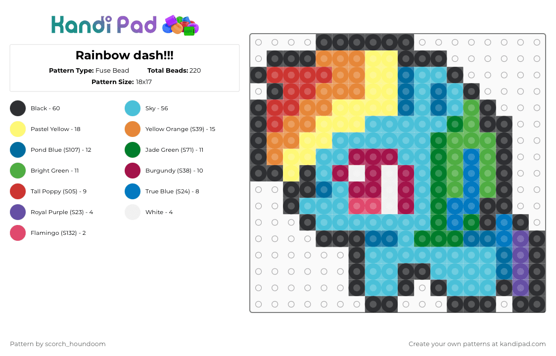 Rainbow dash!!! - Fuse Bead Pattern by scorch_houndoom on Kandi Pad - light blue,yellow,green,blue,rainbow dash,rainbow,mlp,my little pony