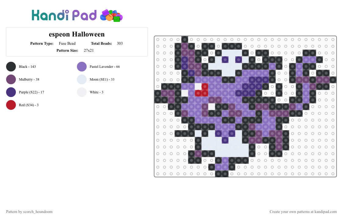 espeon Halloween - Fuse Bead Pattern by scorch_houndoom on Kandi Pad - black,pink,blue,espeon,halloween,pokemon,eevee,eeveelution,eeveelutions