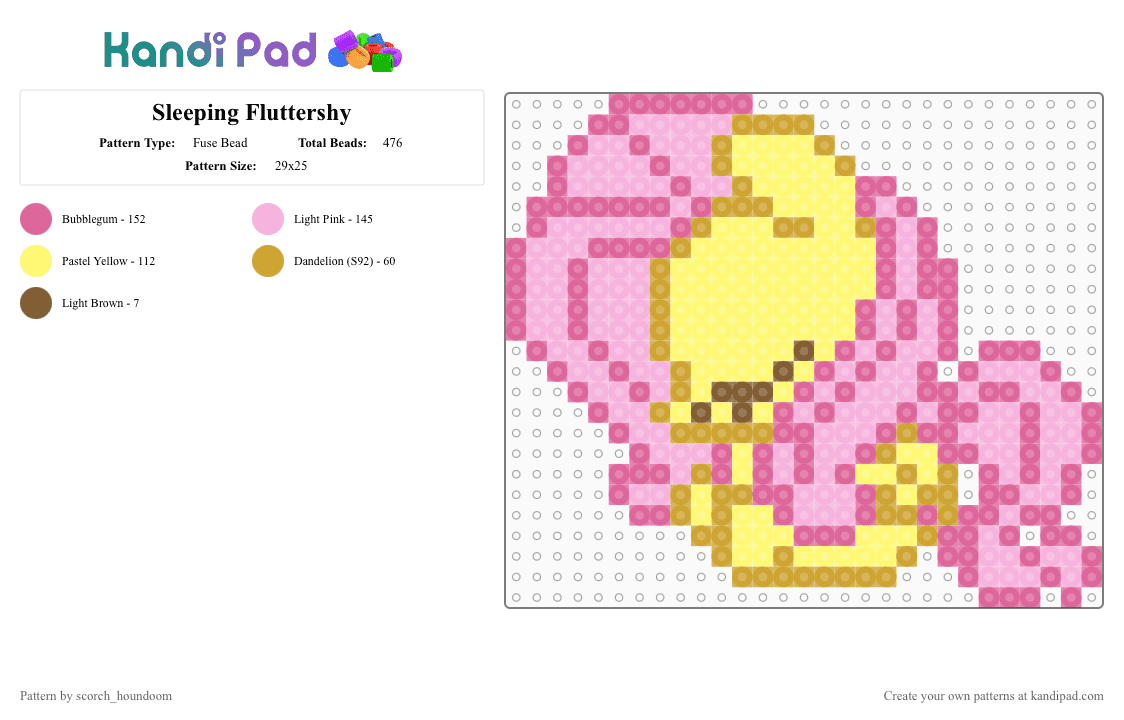 Sleeping Fluttershy - Fuse Bead Pattern by scorch_houndoom on Kandi Pad - yellow,pink,fluttershy,mlp,my little pony