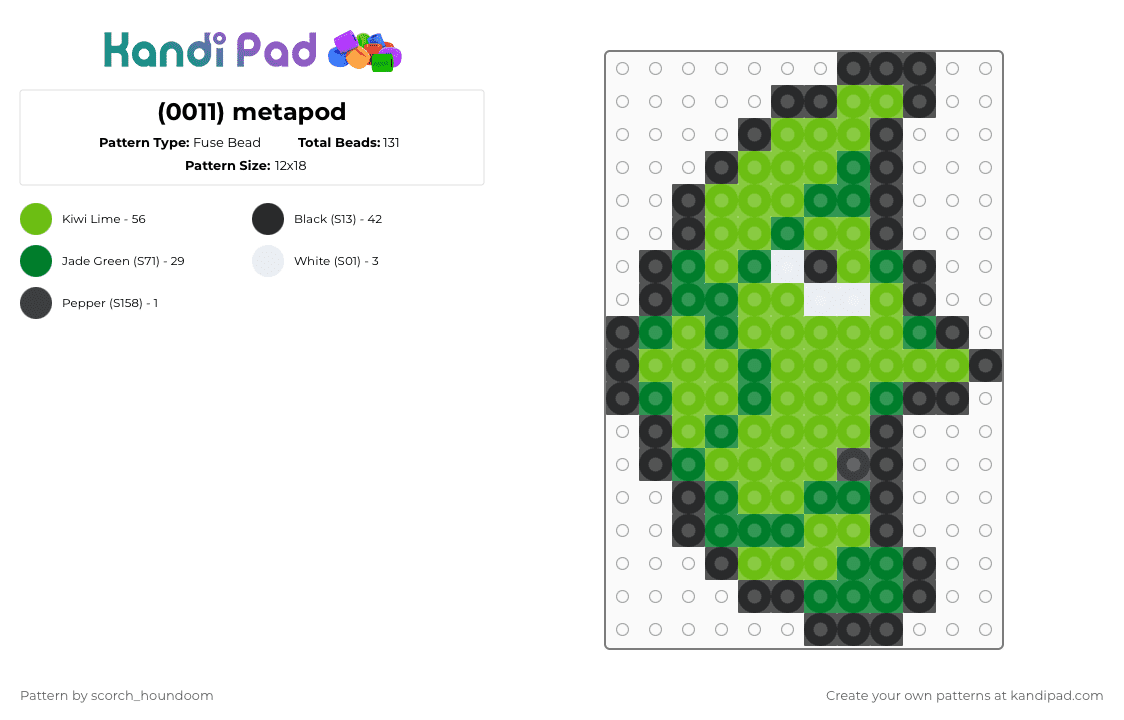 (0011) metapod - Fuse Bead Pattern by scorch_houndoom on Kandi Pad - green,metapod,pokemon