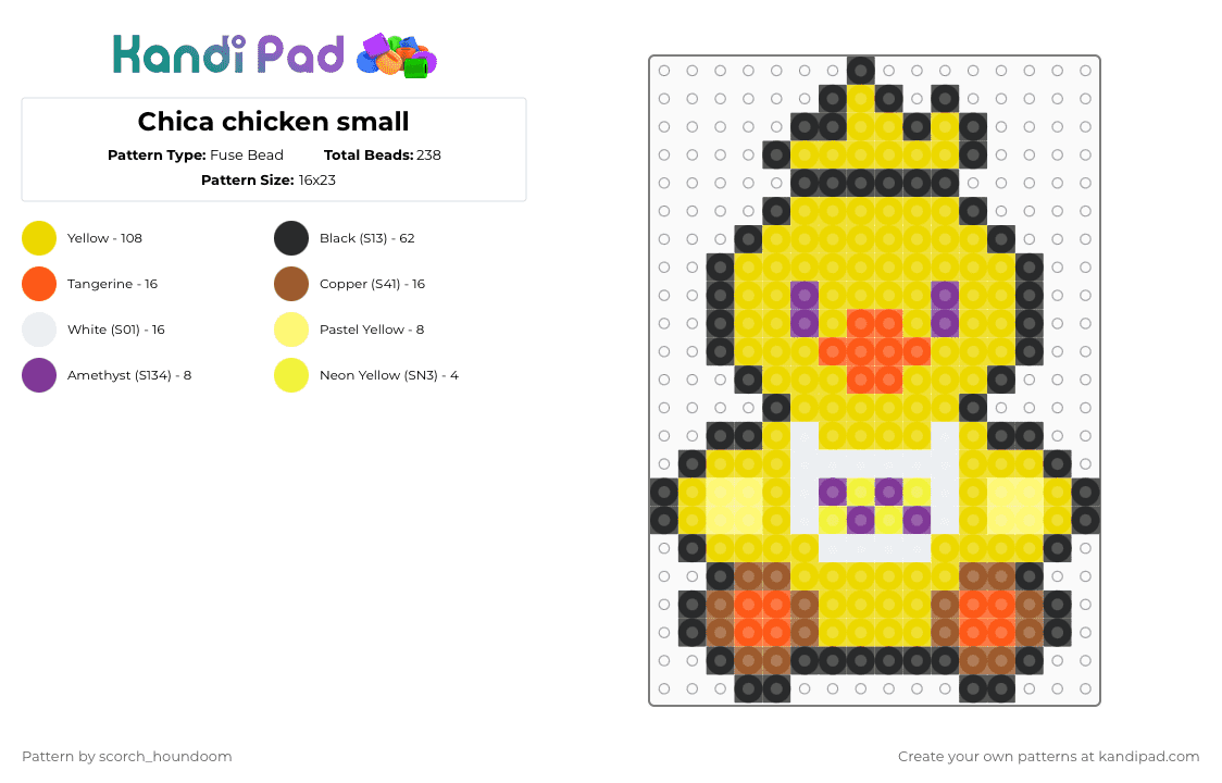 Chica chicken small - Fuse Bead Pattern by scorch_houndoom on Kandi Pad - yellow,chica,fnaf,five nights at freddys