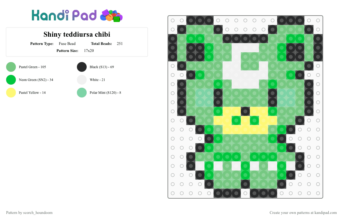Shiny teddiursa chibi - Fuse Bead Pattern by scorch_houndoom on Kandi Pad - teal,chibi,shiny,pokemon,teddiursa
