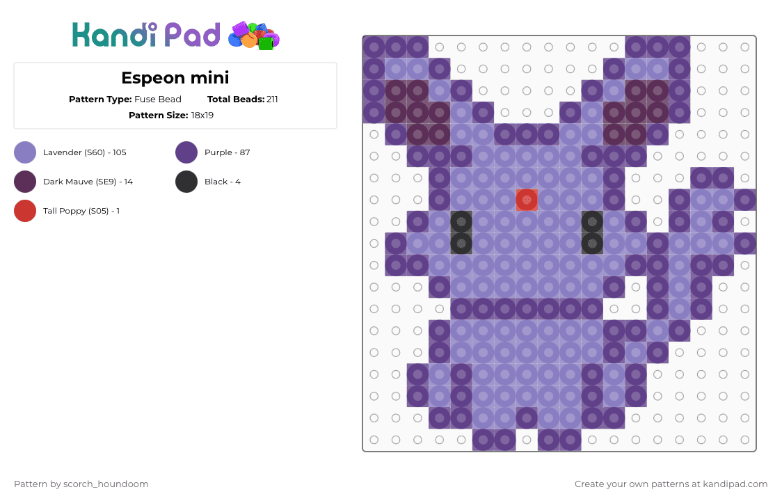 Espeon mini - Fuse Bead Pattern by scorch_houndoom on Kandi Pad - purple,pink,espeon,eevee,pokemon