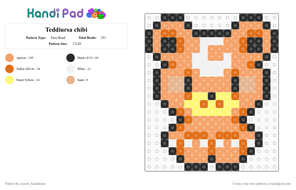 Teddiursa chibi - Fuse Bead Pattern by scorch_houndoom on Kandi Pad - chibi, orange, pokemon, teddiursa