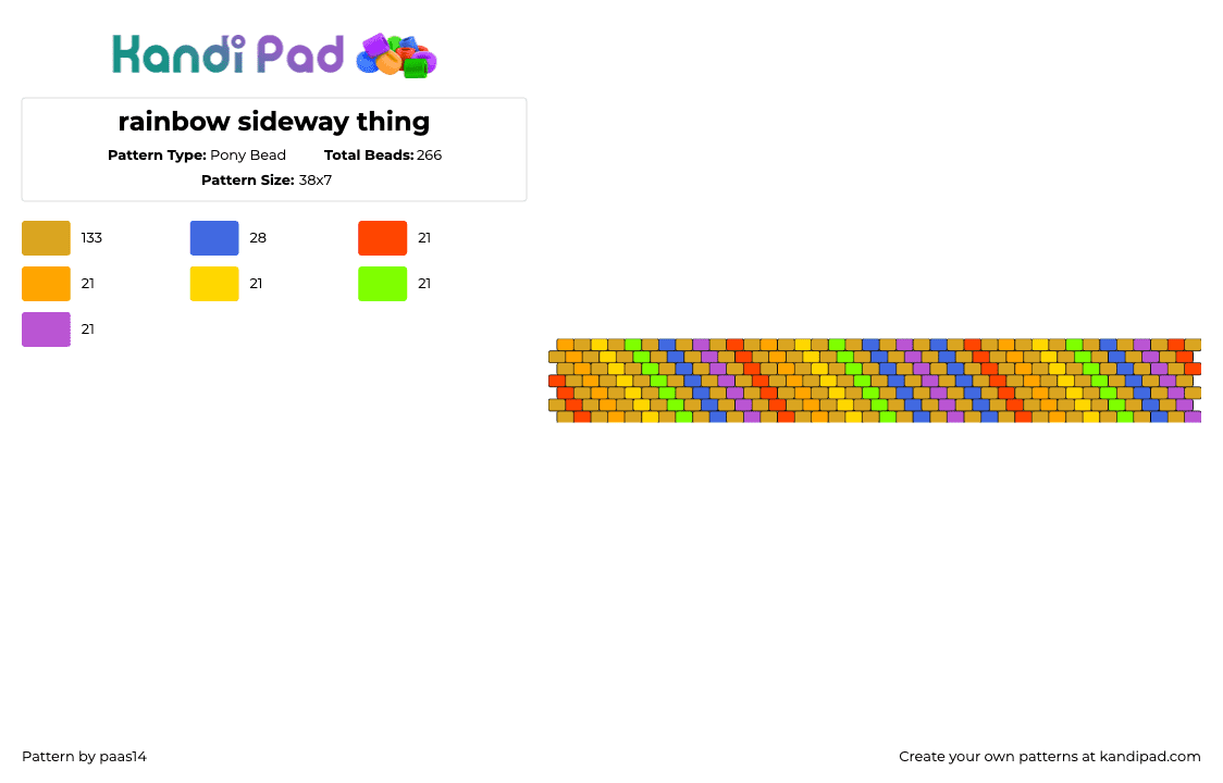 rainbow sideway thing - Pony Bead Pattern by paas14 on Kandi Pad - diagonal,stripes,colorful,cuff,gold