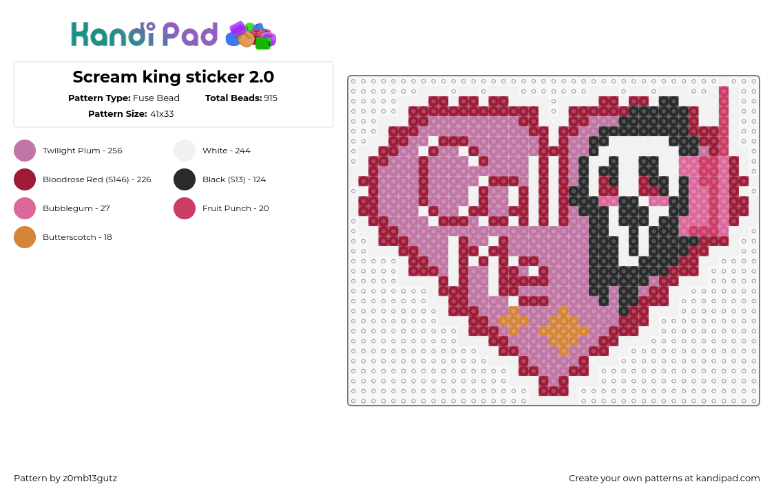 Scream king sticker 2.0 - Fuse Bead Pattern by z0mb13gutz on Kandi Pad - call me,scream,ghostface,heart,sticker,movie,horror,pink,black