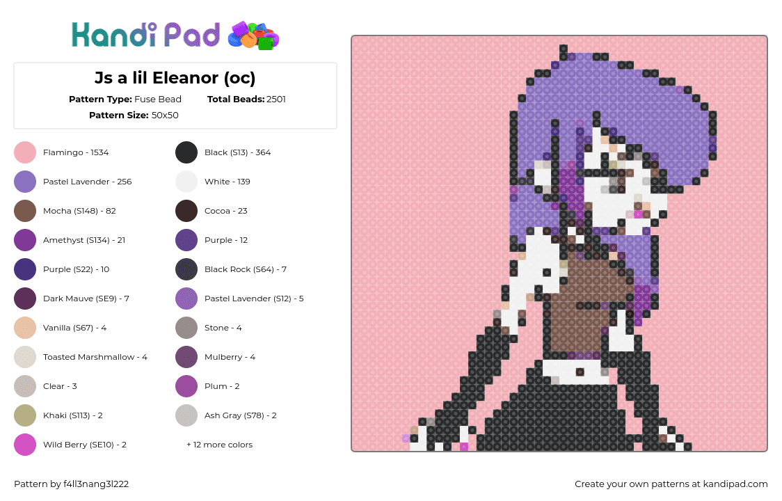 Js a lil Eleanor (oc) - Fuse Bead Pattern by z0mb13gutz on Kandi Pad - eleanor,goth,character,panel,pink,purple,black