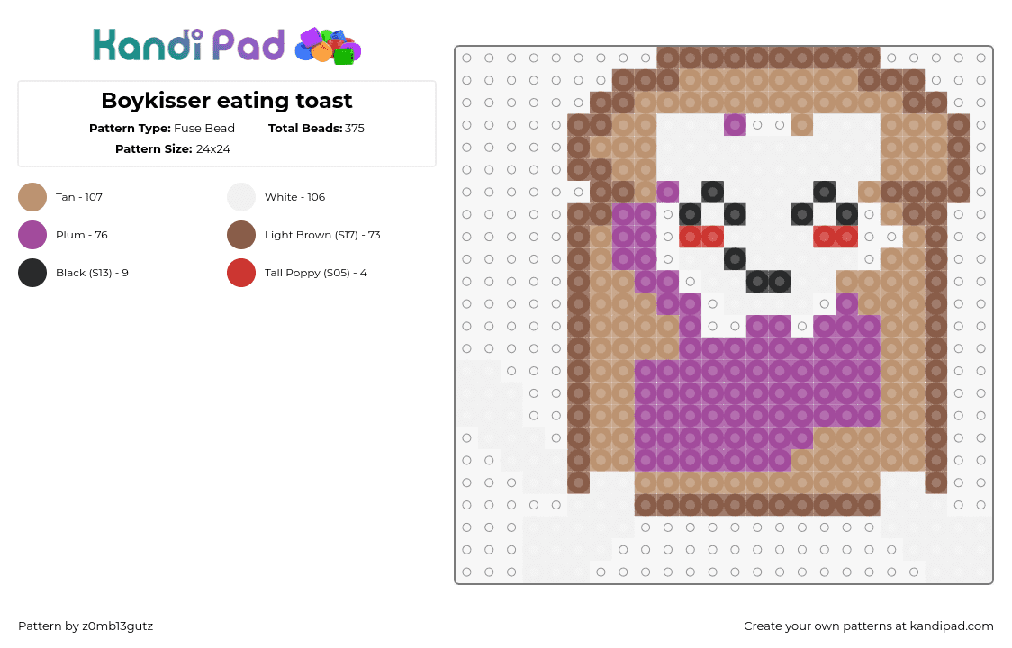 Boykisser eating toast - Fuse Bead Pattern by z0mb13gutz on Kandi Pad - boykisser,toast,bread,purple,tan,white