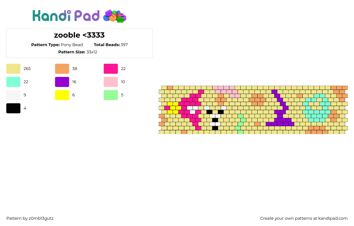 zooble - Pony Bead Pattern by z0mb13gutz on Kandi Pad - zooble,amazing digital circus,cartoon,tv show,cuff,yellow,pink,purple