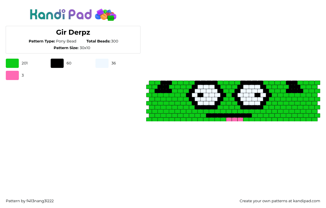 Gir Derpz - Pony Bead Pattern by f4ll3nang3l222 on Kandi Pad - gir,invader zim,eyes,derpy,silly,carton,tv show,cuff,green,white