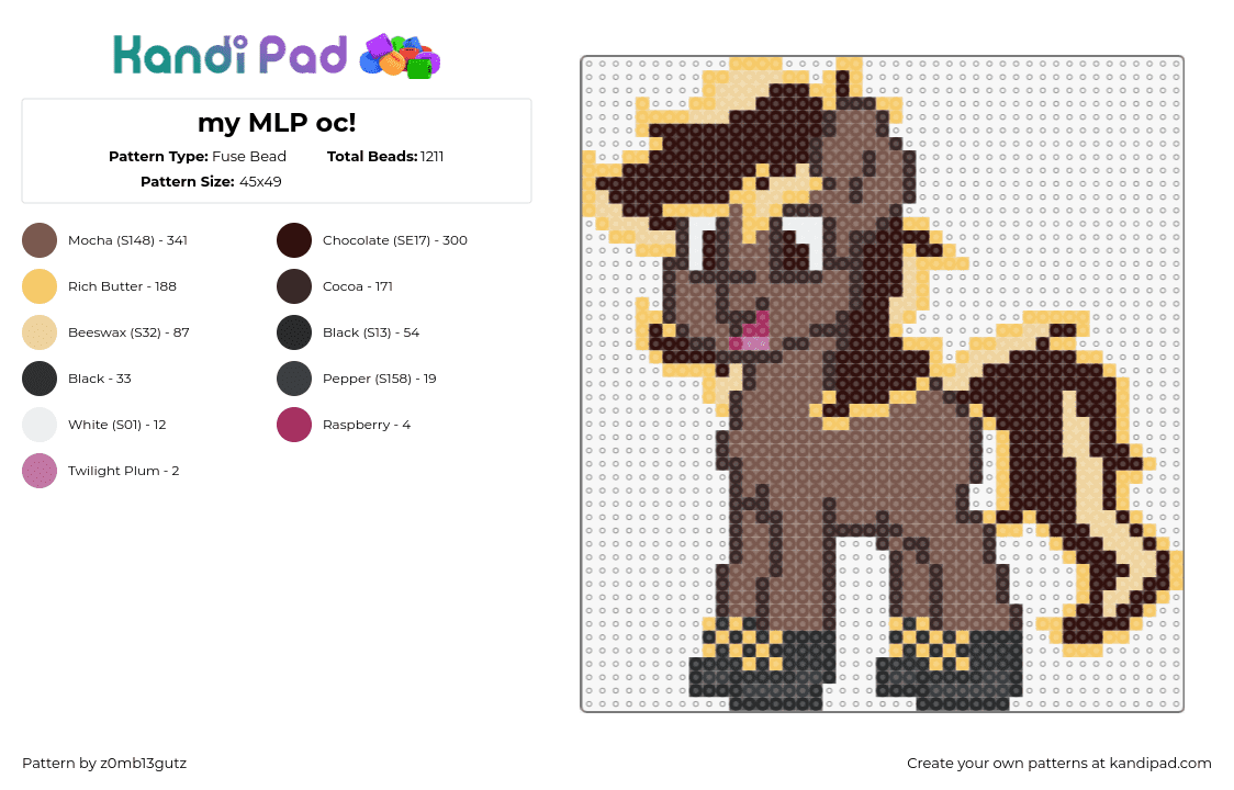 my MLP oc! - Fuse Bead Pattern by z0mb13gutz on Kandi Pad - mlp,my little pony,character,brown,tan