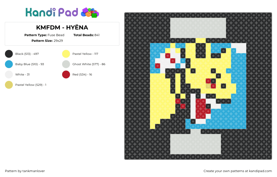 KMFDM - HYËNA - Fuse Bead Pattern by tankmanlover on Kandi Pad - hyena,kmfdm,album,music,band,black,yellow,light blue