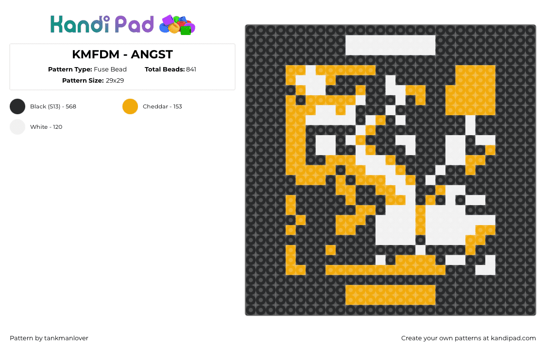 KMFDM - ANGST - Fuse Bead Pattern by tankmanlover on Kandi Pad - angst,kmfdm,album,music,band,black,orange