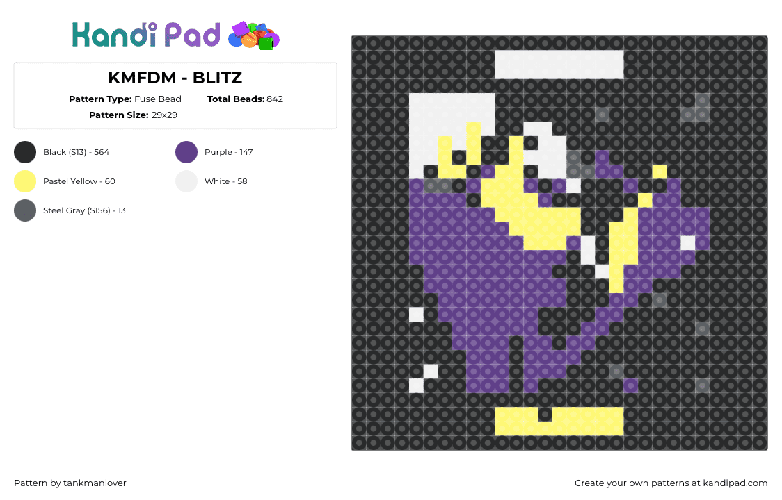 KMFDM - BLITZ - Fuse Bead Pattern by tankmanlover on Kandi Pad - blitz,kmfdm,album,music,band,black,purple