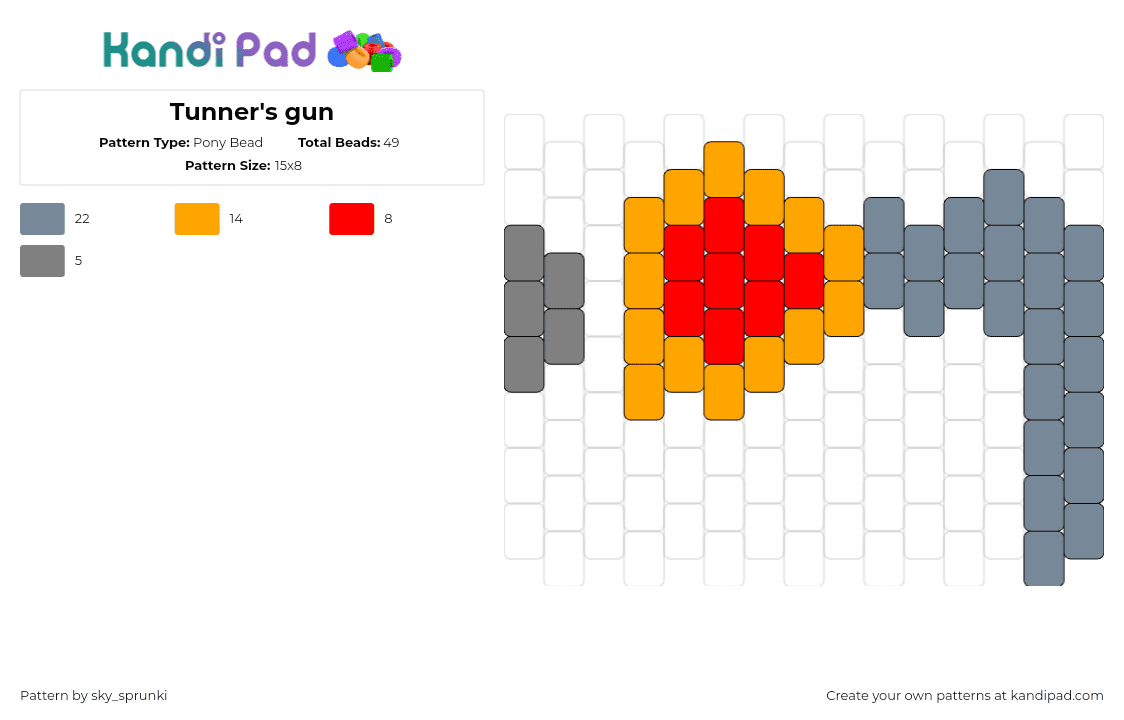 Tunner\'s gun - Pony Bead Pattern by sky_sprunki on Kandi Pad - tunner,sprunki,gun,incredibox,character,video game,gray,orange