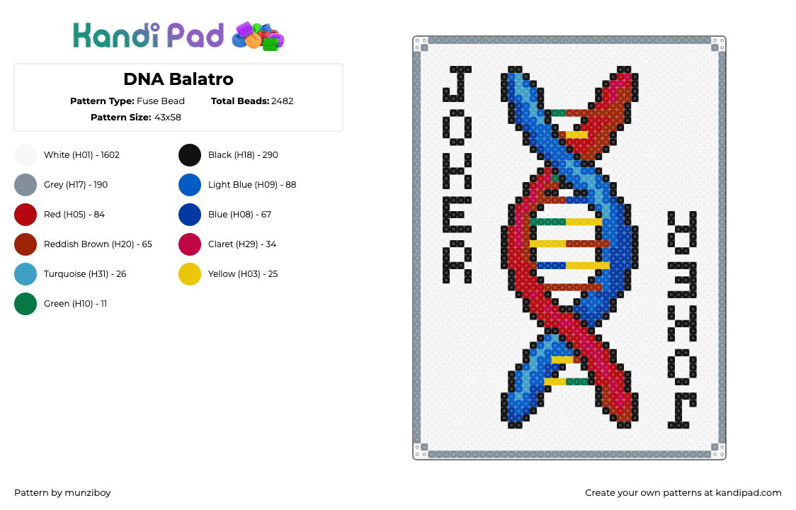 DNA Balatro - Fuse Bead Pattern by munziboy on Kandi Pad - balatro,dna,joker,cards,gaming,white,red,blue