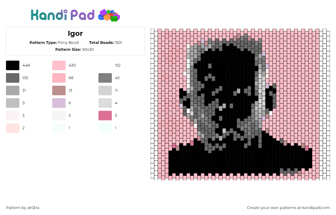 Igor - Pony Bead Pattern by ahl3ra on Kandi Pad - igor,tyler the creator,album,rap,music,panel,black,gray,pink