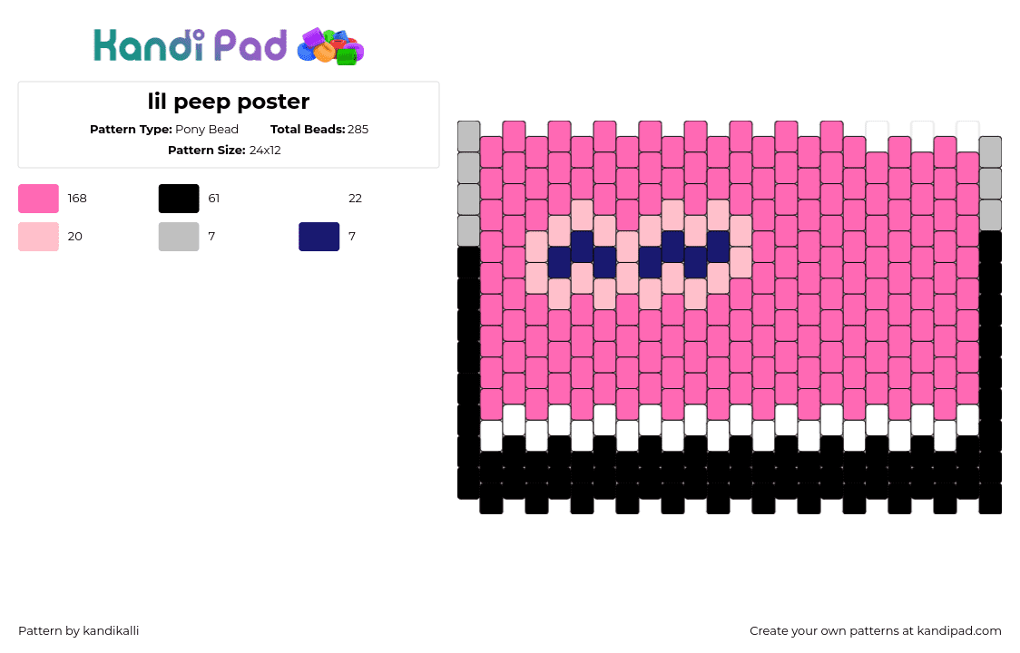 lil peep poster - Pony Bead Pattern by kandikalli on Kandi Pad - lil peep,rap,music,panel pink