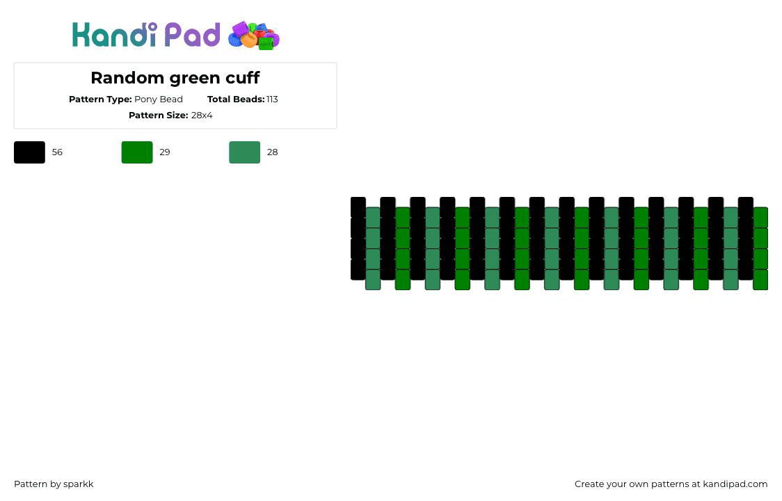 Random green cuff - Pony Bead Pattern by sparkk on Kandi Pad - vertical,stripes,bracelet,cuff,green,black