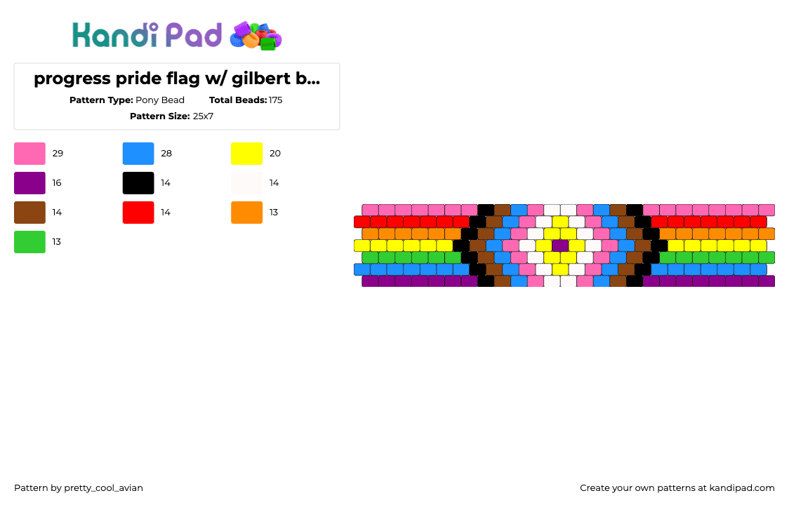 progress pride flag w/ gilbert baker flag - Pony Bead Pattern by pretty_cool_avian on Kandi Pad - progress,pride,rainbow,cuff,pink,yellow