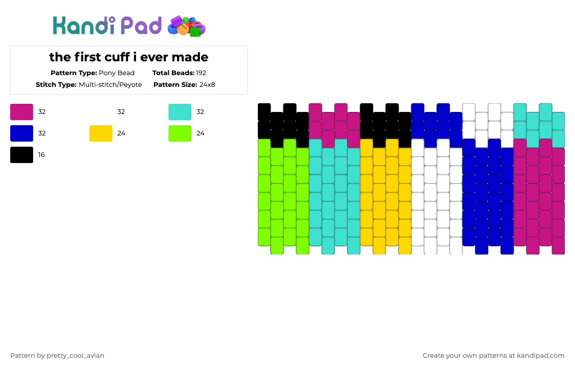 the first cuff i ever made - Pony Bead Pattern by pretty_cool_avian on Kandi Pad - pink,light blue,purple,tv screen,glitch,tv