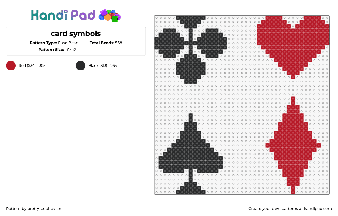 card symbols - Fuse Bead Pattern by pretty_cool_avian on Kandi Pad - cards,spade,club,heart,diamond,gaming,charms,red,black