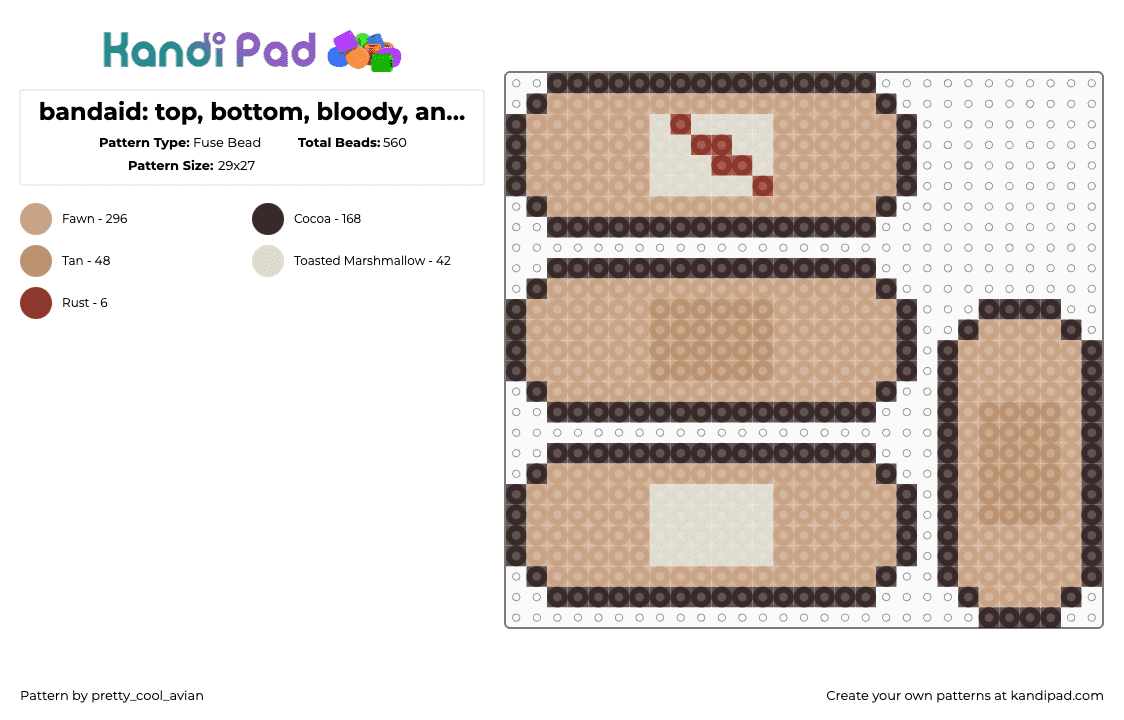 bandaid: top, bottom, bloody, and smaller versions - Fuse Bead Pattern by pretty_cool_avian on Kandi Pad - bandage,bandaid,medical,charms,tan