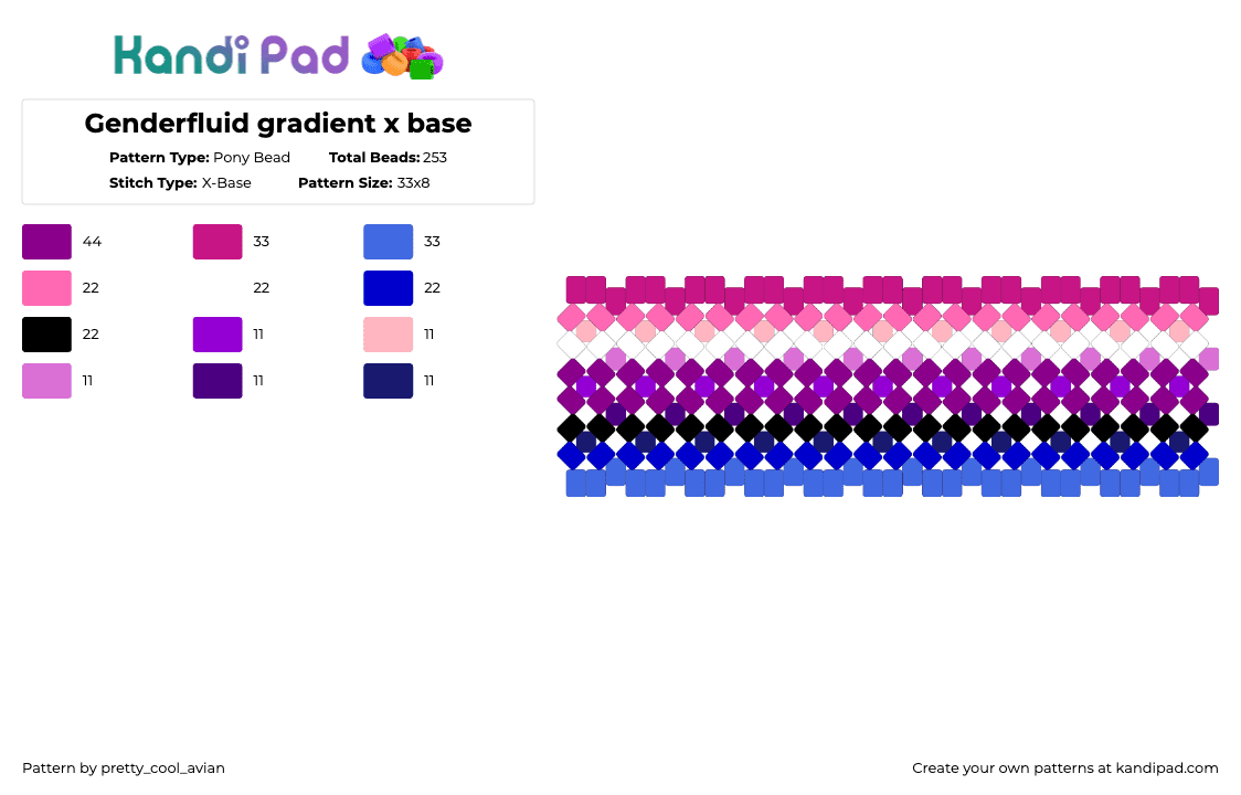 Genderfluid gradient x base - Pony Bead Pattern by pretty_cool_avian on Kandi Pad - pink,genderfluid,pride,purple,blue