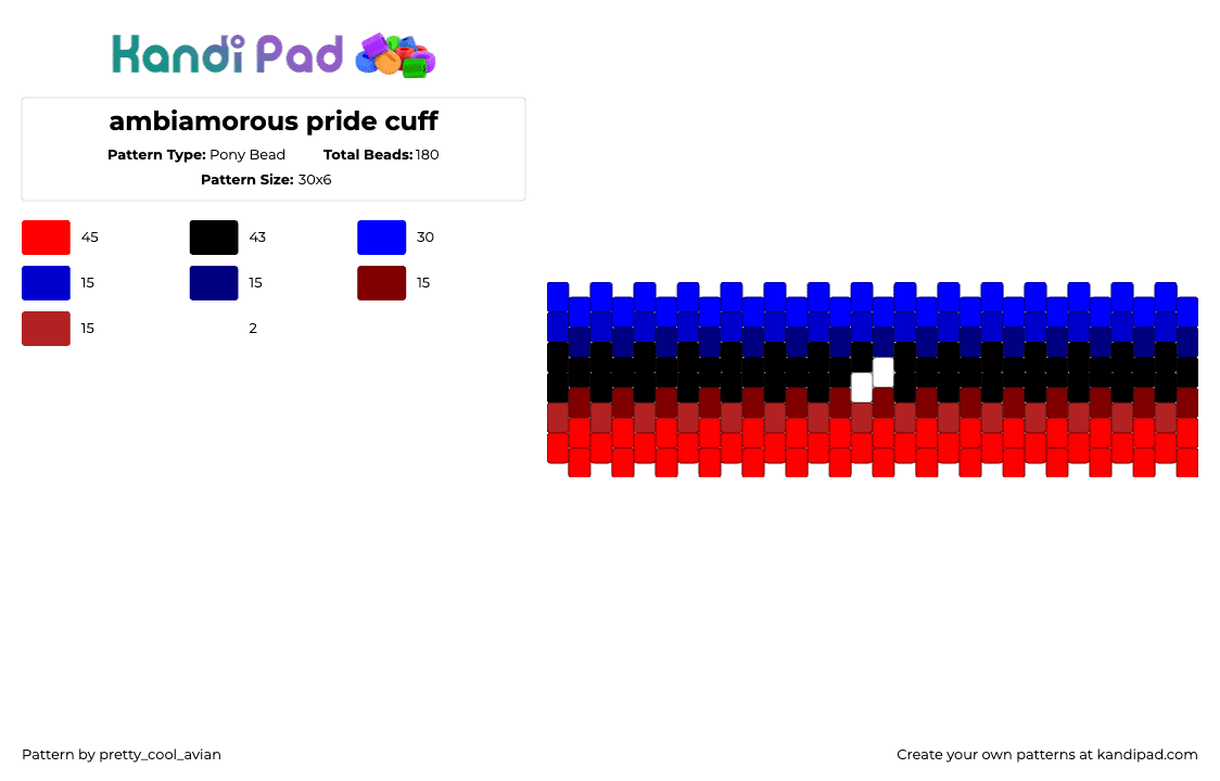 ambiamorous pride cuff - Pony Bead Pattern by pretty_cool_avian on Kandi Pad - ambiamorous,pride,cuff,blue,black,red