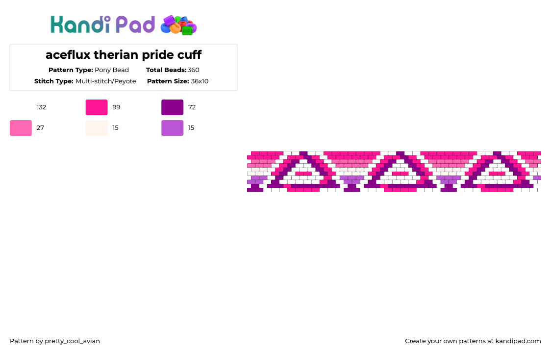 aceflux therian pride cuff - Pony Bead Pattern by pretty_cool_avian on Kandi Pad - white,pink,ace,aceflux,therian,pride,purple
