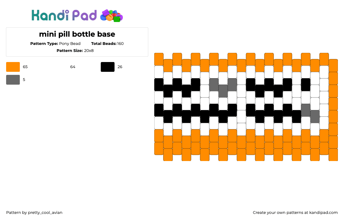 mini pill bottle base - Pony Bead Pattern by pretty_cool_avian on Kandi Pad - bottle,pills,medicine,orange,white
