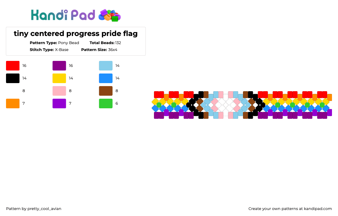 tiny centered progress pride flag - Pony Bead Pattern by pretty_cool_avian on Kandi Pad - pink,light blue,red,progress pride,pride,gay