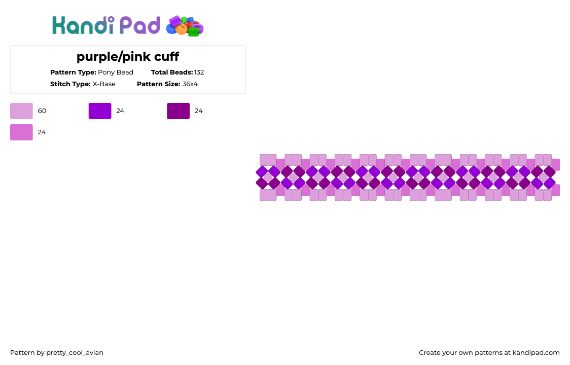 purple/pink cuff - Pony Bead Pattern by pretty_cool_avian on Kandi Pad - weave,xbase,cuff,bracelet,fashion,jewelry,pink,purple