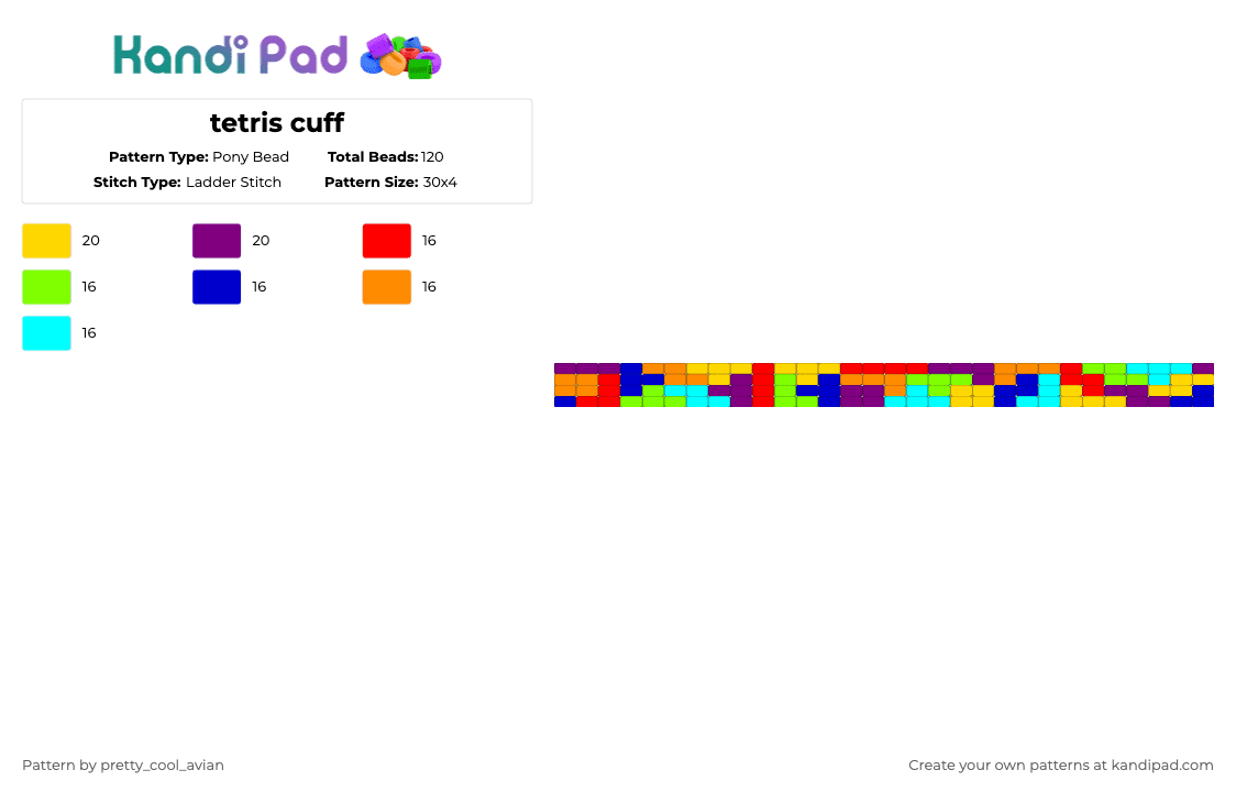 tetris cuff - Pony Bead Pattern by pretty_cool_avian on Kandi Pad - green,purple,orange,colorful,tetris,vintage,game,gaming,pattern,geometric