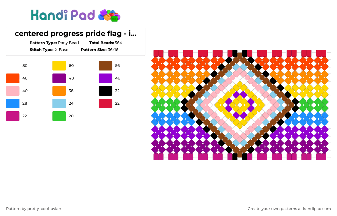 centered progress pride flag - intersex version - Pony Bead Pattern by pretty_cool_avian on Kandi Pad - red,pink,yellow