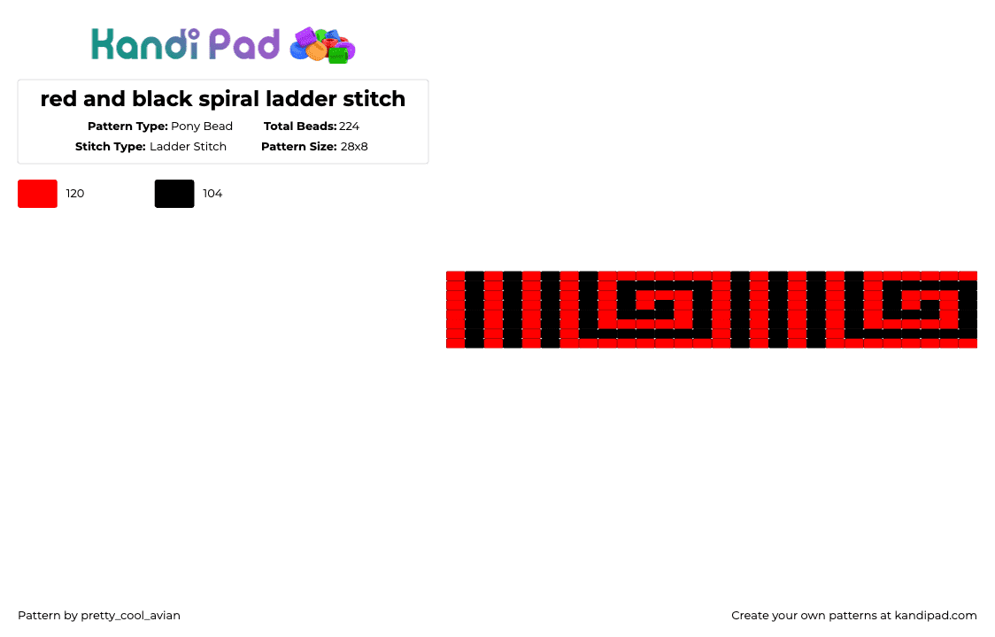 red and black spiral ladder stitch - Pony Bead Pattern by pretty_cool_avian on Kandi Pad - red,black,simple,spiral