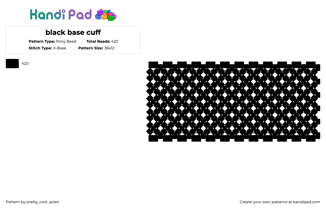 black base cuff - Pony Bead Pattern by pretty_cool_avian on Kandi Pad - black,plain,simple