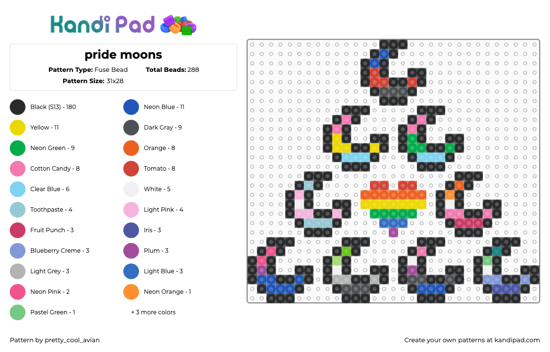 pride moons - Fuse Bead Pattern by pretty_cool_avian on Kandi Pad - pride,moons,charms,simple,colorful