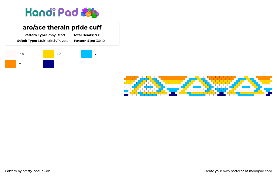 aro/ace therain pride cuff - Pony Bead Pattern by pretty_cool_avian on Kandi Pad - light blue,yellow,aromantic,asexual,aroace,orange,blue,therain