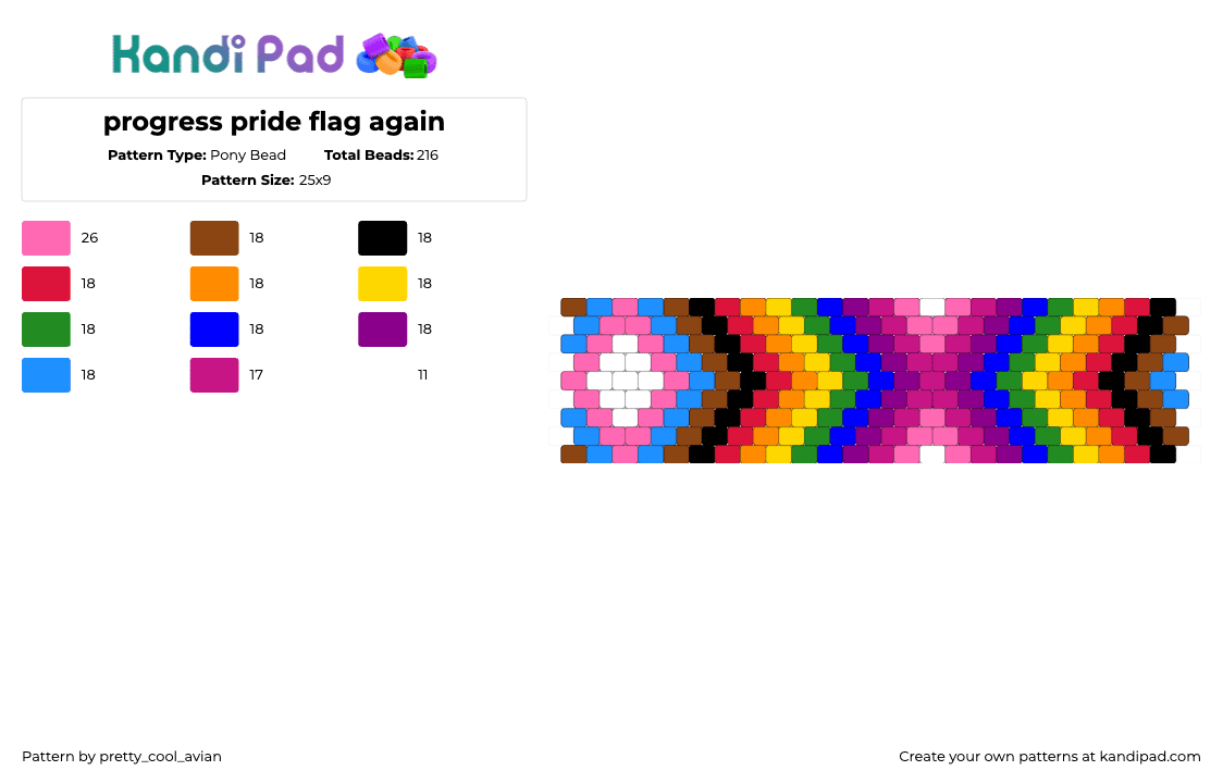 progress pride flag again - Pony Bead Pattern by pretty_cool_avian on Kandi Pad - red,pink