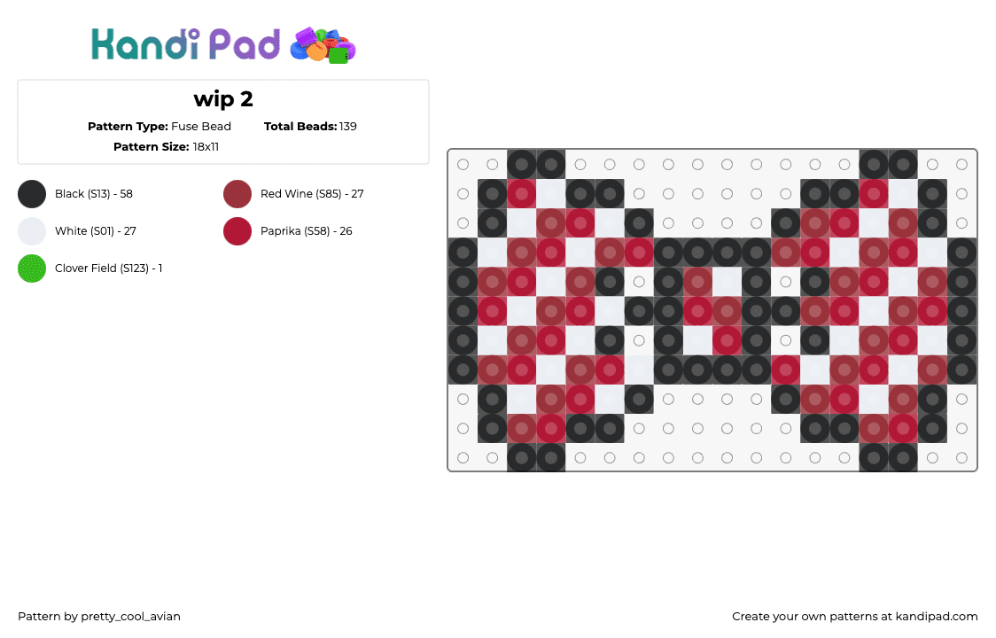 wip 2 - Fuse Bead Pattern by pretty_cool_avian on Kandi Pad - bowtie,bow,tie,clothing,red,white