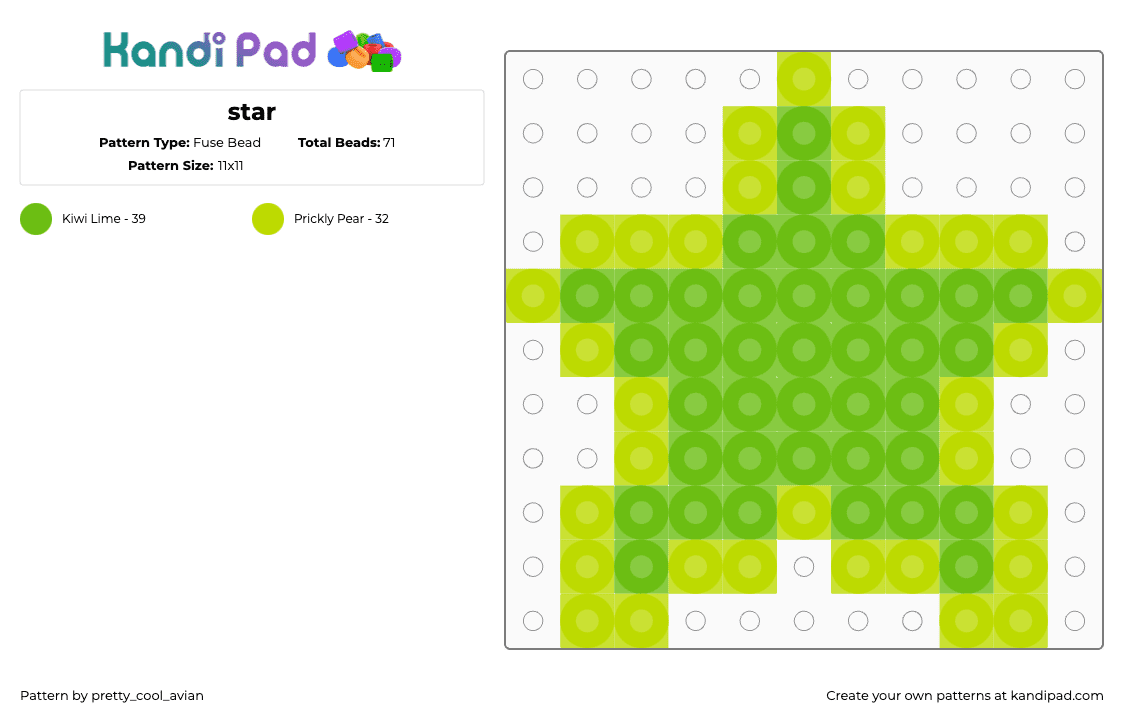 star - Fuse Bead Pattern by pretty_cool_avian on Kandi Pad - star,neon,simple,charm,green