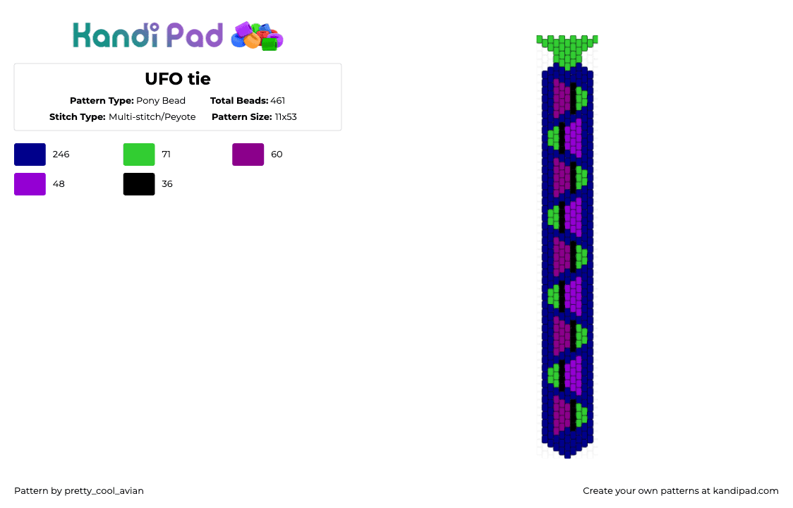UFO tie - Pony Bead Pattern by pretty_cool_avian on Kandi Pad - purple