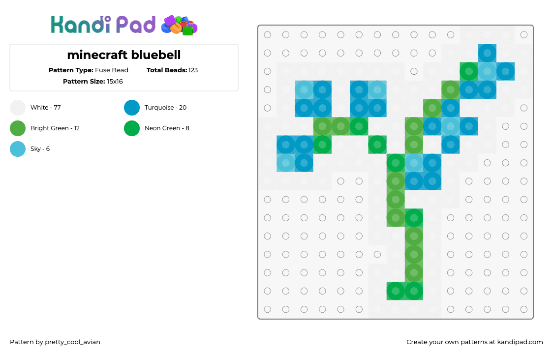 minecraft bluebell - Fuse Bead Pattern by pretty_cool_avian on Kandi Pad - bluebell,minecraft,flower,video game,white,teal,green