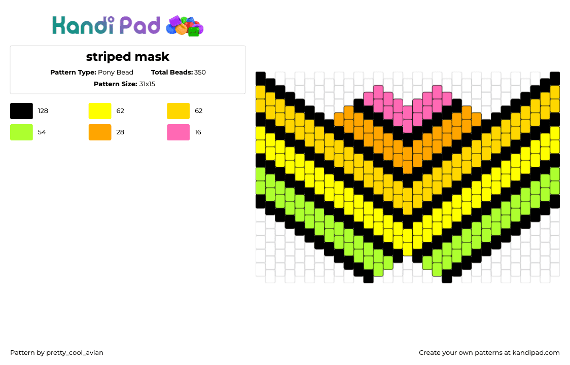 striped mask - Pony Bead Pattern by pretty_cool_avian on Kandi Pad - gradient,stripes,colorful,mask,green,yellow,orange,pink