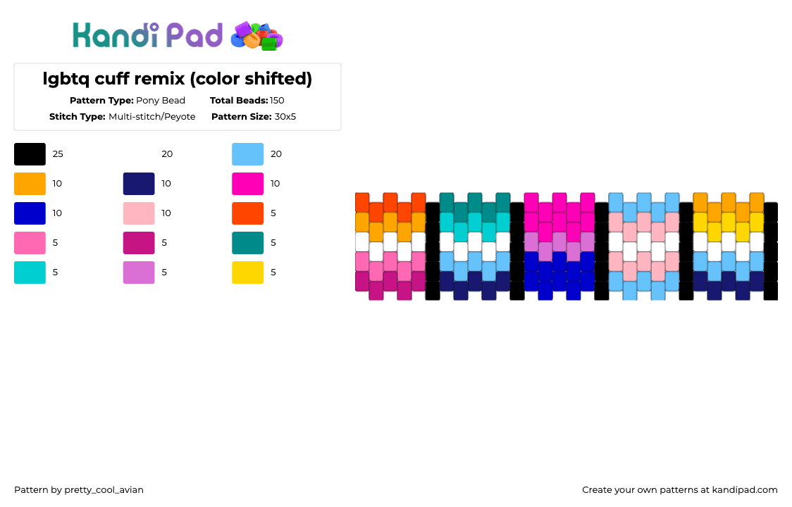 lgbtq cuff remix (color shifted) - Pony Bead Pattern by pretty_cool_avian on Kandi Pad - pink,light blue,purple,lgbtq,lgbt,pride,queer,lesbian,gay,trans,bisexual