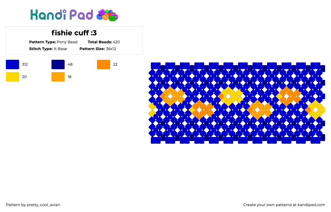 fishie cuff :3 - Pony Bead Pattern by pretty_cool_avian on Kandi Pad - purple,fish,orange,dark blue,blue,ocean